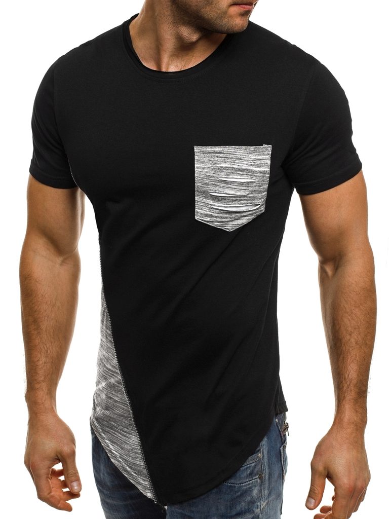 Šikmo-strihané čierne tričko s predĺženým strihom JACK DAVIS 879 -  Budchlap.sk