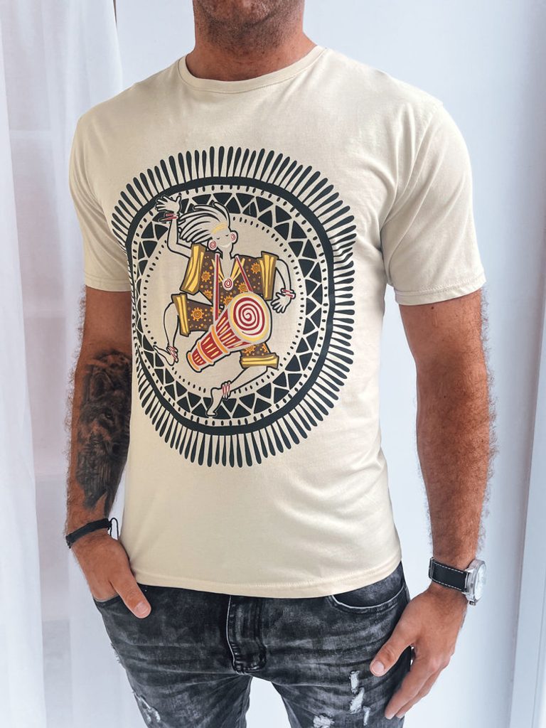 Jedinečné béžové pánske tričko s veselým motívom - Budchlap.sk
