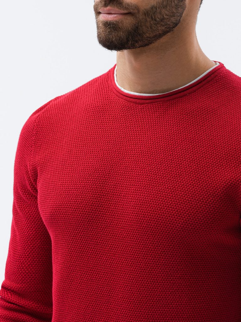 Červený bavlnený pánsky sveter E121 - Budchlap.sk