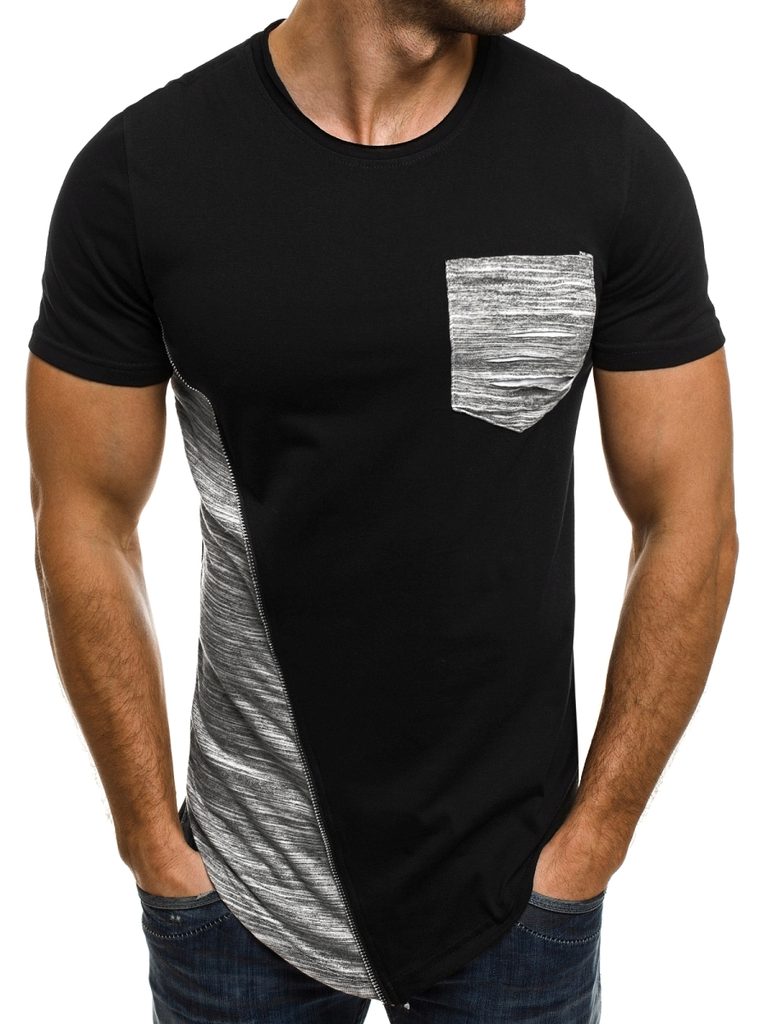 Šikmo-strihané čierne tričko s predĺženým strihom JACK DAVIS 879 -  Budchlap.sk