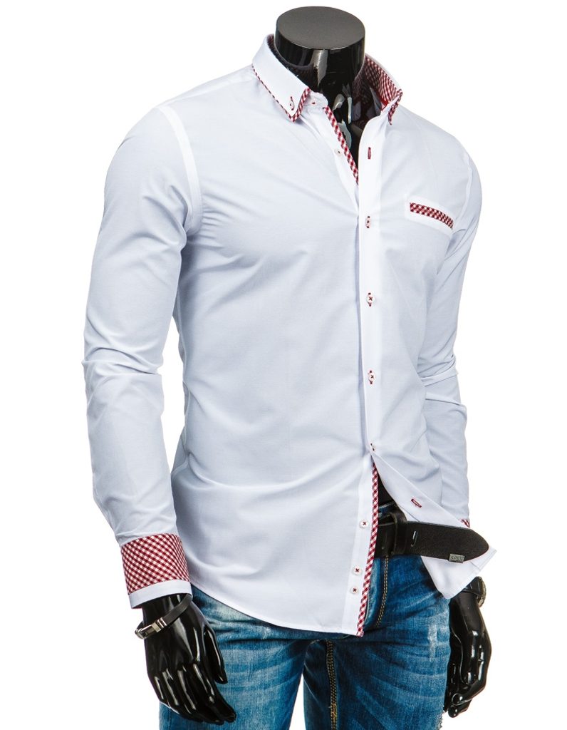 Biela elegantná pánska košeľa s červenými doplnkami - Budchlap.sk