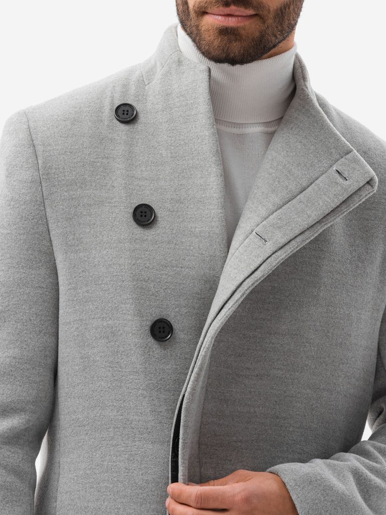 Elegantný melírovaný šedý kabát C501 - Budchlap.sk