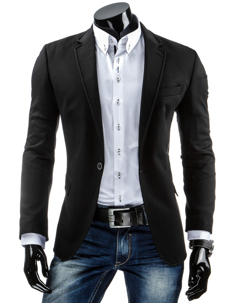 Jednoduché pánske sako v čiernej farbe slim fit strihu - Budchlap.sk
