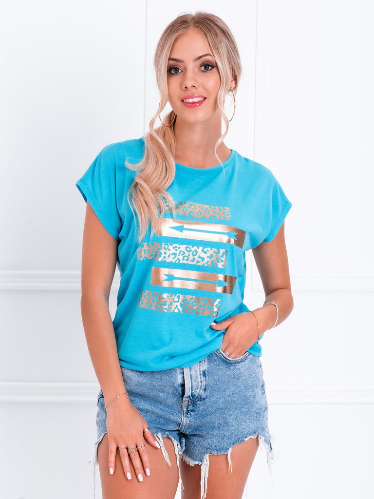 Zaujímavé dámske modré tričko s potlačou SLR025 - Budchlap.sk