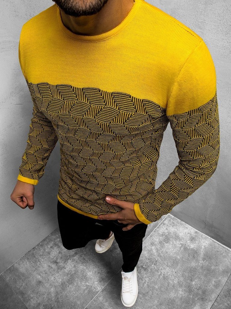 Vzorovaný žltý pánsky sveter O/2030/19Z - Budchlap.sk