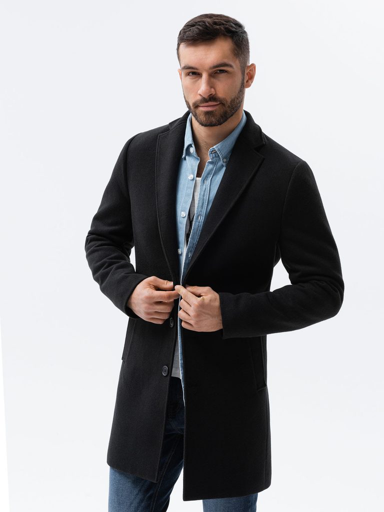 Čierny elegantný kabát C536 - Budchlap.sk