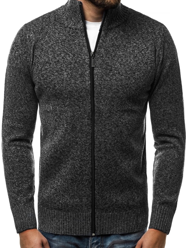 Jednoduchý pánsky sveter na zips čierny OZONEE HR/1808 - Budchlap.sk