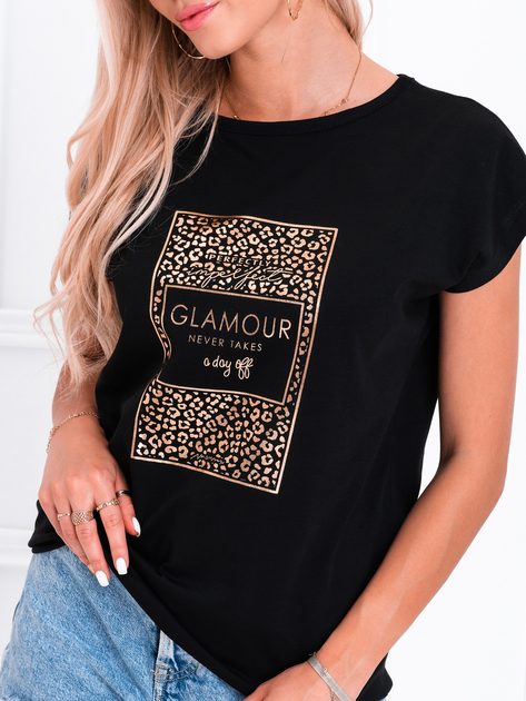 Čierne dámske tričko s elegantnou potlačou SLR046 - Budchlap.sk