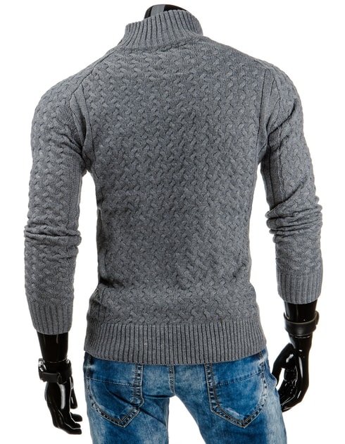 Vzorovaný antracitový sveter s bočným zapínaním - Budchlap.sk