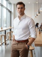 Biela slim fit pánska košeľa so originálnym vzorom