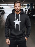 Čierna pánska mikina s potlačou a s kapucňou