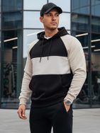 Pánska krémovo-čierna mikina s kapucňou