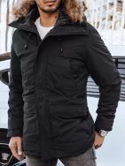 Štýlová čierna predĺžená bunda na zimu