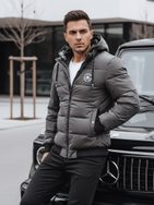 Trendy zimná bunda s kapucňou v šedom prevedení