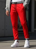 Červené tepláky s kontrastnými pásikmi