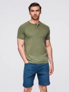 Olivové tričko s vypraným vzorom na gombíky V4 TSWT-0150