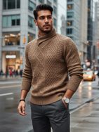 Béžový pánsky sveter s vysokým golierom