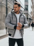 Nadčasová šedá zimná bunda s kapucňou