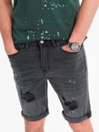 Moderné šedé rifľové kraťasy s odreninami V3 SRDS-0186