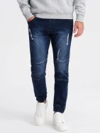 Trendy tmavomodré rifľové joggery s ozdobnými odreninami V1 PADJ-0153