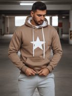 Kamelová pánska mikina s potlačou a s kapucňou