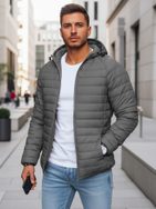 Prešívaná grafitová prechodná bunda s kapucňou