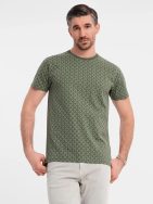 Pánske olivové tričko s trendy potlačou V2 TSFP-0250