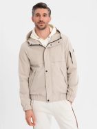 Moderná béžová pánska prechodná bunda V3 JANP-0225