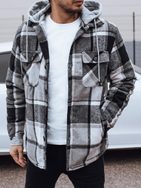 Šedá károvaná pánska bunda s kapucňou