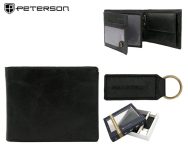 Elegantný čierny kožený set Peterson - peňaženka a kľúčenka