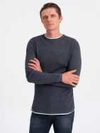 Klasický tmavomodrý sveter s okrúhlym výstrihom V3 SWSW-0103