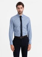 Zaujímavá svetlo modrá košeľa s trendy vzorom V6 SHCS-0156