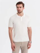 Pánska biela SLIM FIT pruhovaná polokošeľa V3 POSS-0143
