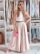 Široké nohavice s opaskom ružové FLOWES