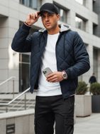 Moderná prešívaná modrá bomber bunda