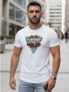 Biele pánske tričko s potlačou RETRO CAR