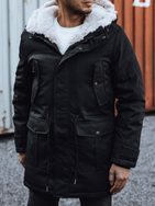 Hrejivá čierna pánska dlhá bunda