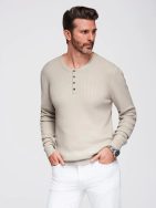 Moderný béžový pánsky sveter na gombíky V3 SWSW-0182