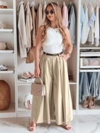 Široké nohavice s opaskom béžové FLOWES