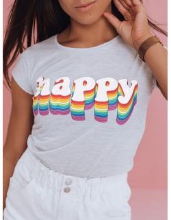 Dámske módne tričko Happy  v svetlo šedej farbe