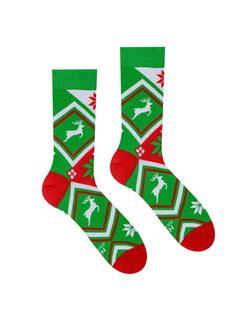 Zelené ponožky s vianočným motívom Nórsky vzor