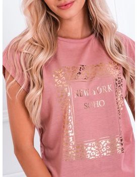 Bavlnené dámske ružové tričko s potlačou SLR048