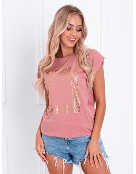 Bavlnené dámske ružové tričko s potlačou SLR048
