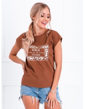 Hnedé dámske trendy tričko s potlačou SLR032