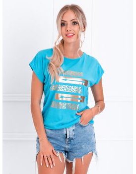 Zaujímavé dámske modré tričko s potlačou  SLR025