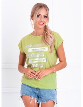 Zaujímavé dámske svetlo zelené tričko s potlačou  SLR025