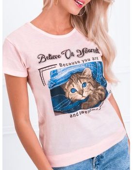 Broskyňové dámske tričko s mačičkou SLR038