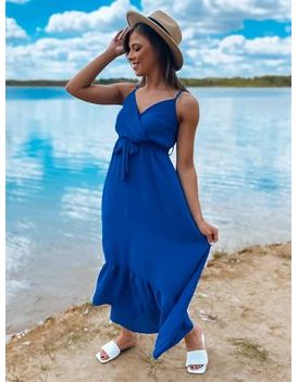 Nádherné maxi šaty v nevädzovo-modrej farbe Edif