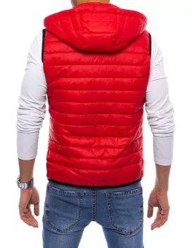 Jednoduchá červená prešívaná vesta s kapucňou