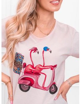 Trendy dámske svetlo ružové tričko s pelikánmi SLR013
